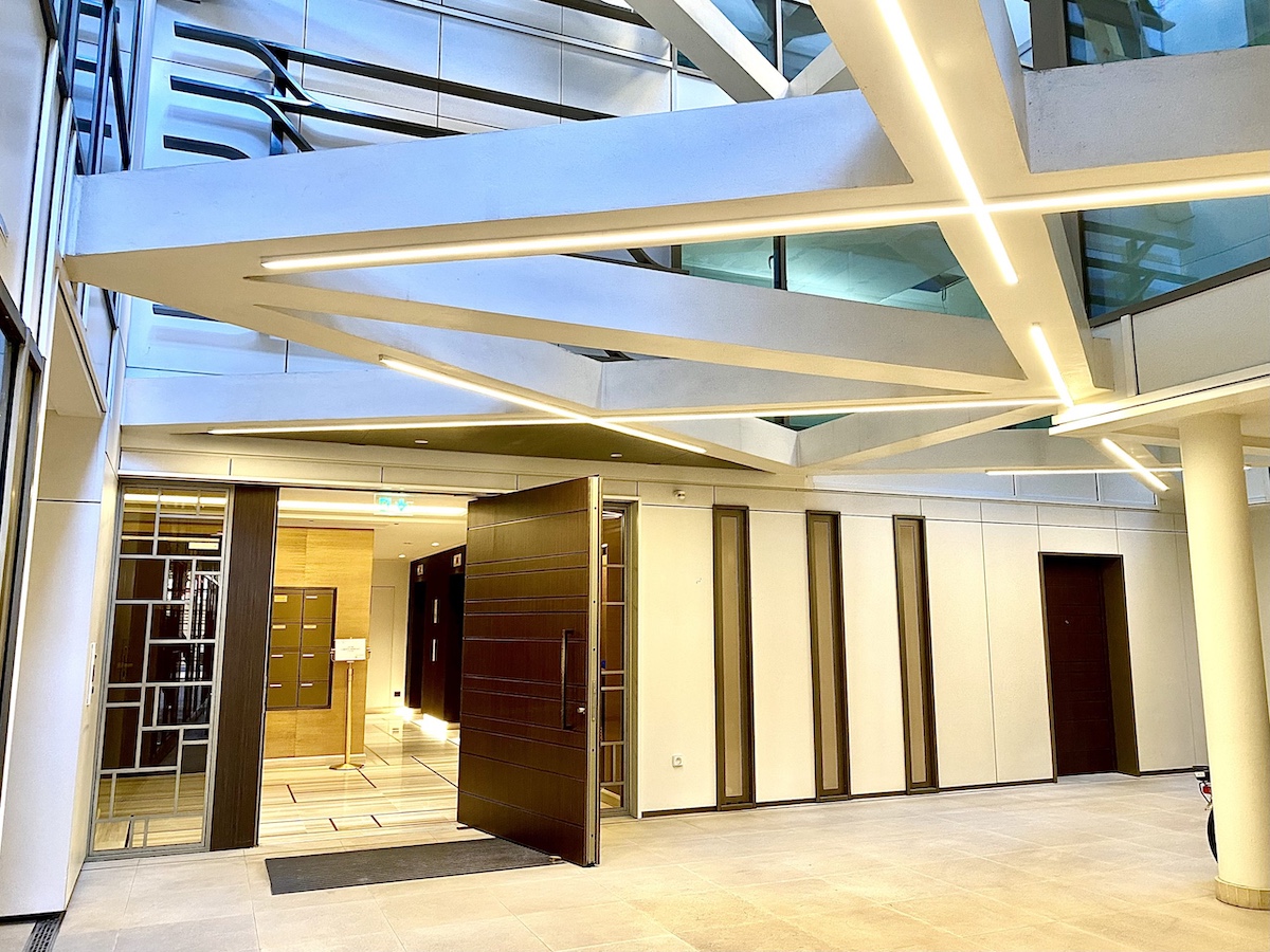 Entrance lobby of Le 45G residential building in La Condamine Monaco