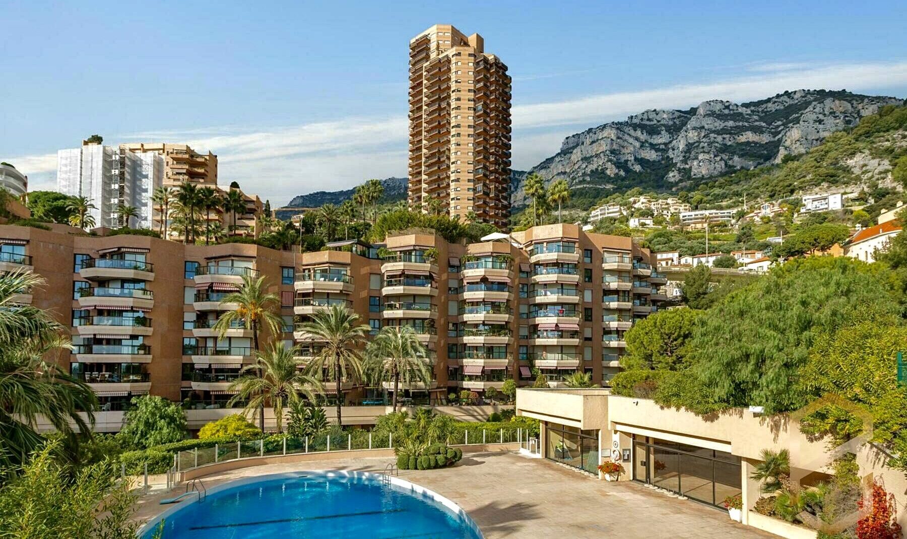 Parc Saint Roman building pictured from the outside with the pool