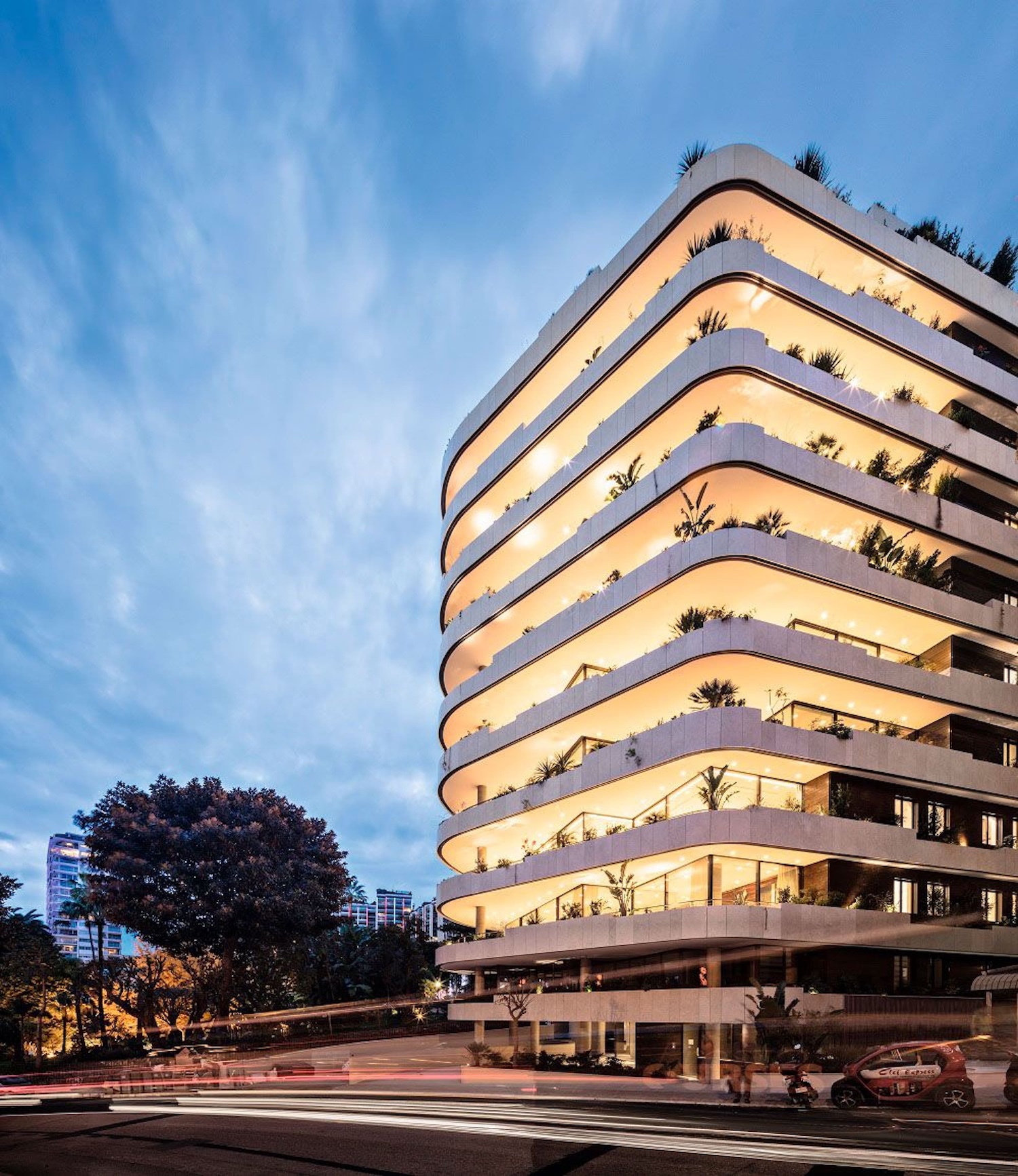 Facade of Le Petite Afrique residence in Monte-Carlo
